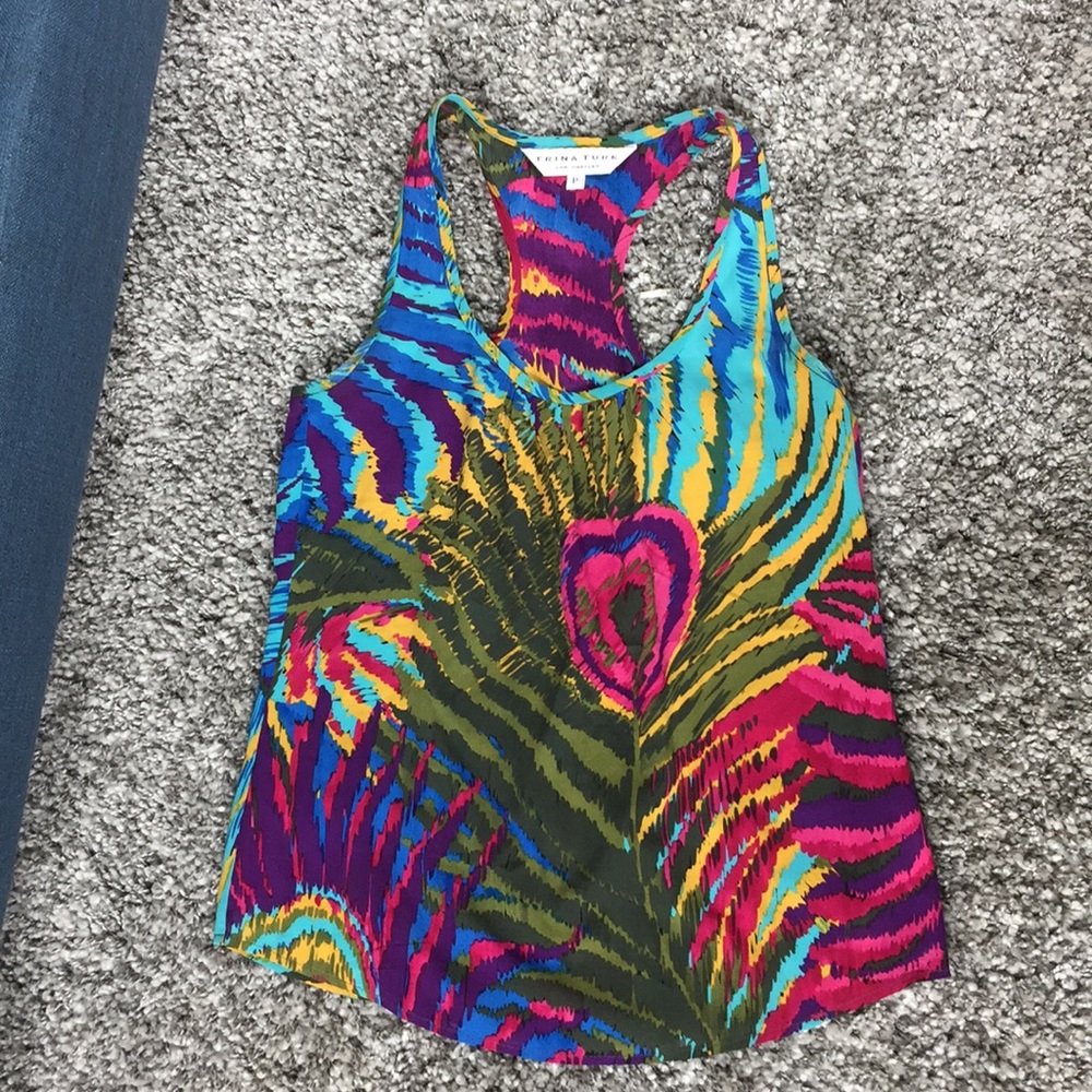 Trina Turk Jewel Toned Silk Georgette Tank XS